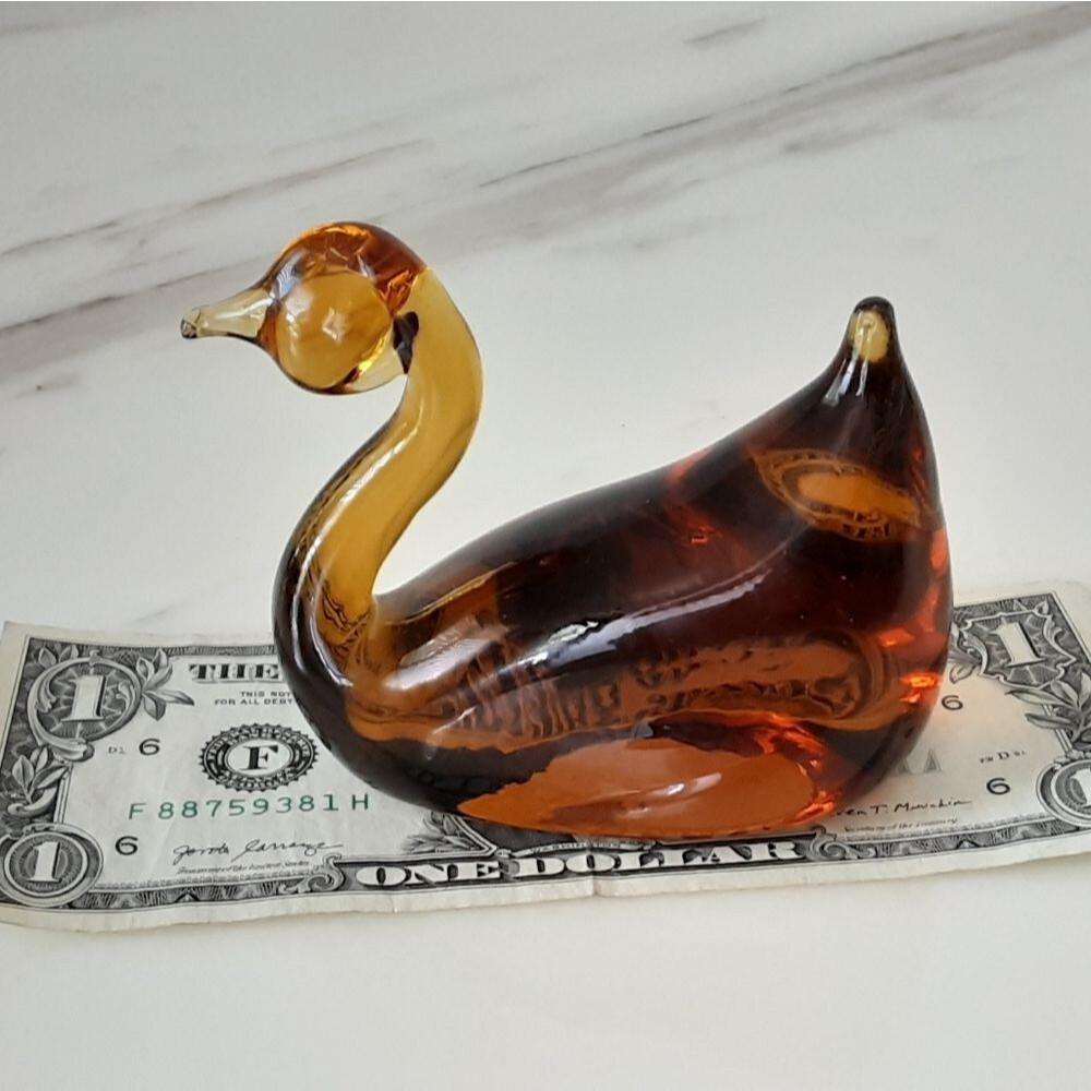 VIKING AMBER GLASS Swan Goose Duck Figurine Paperweight  - VTG